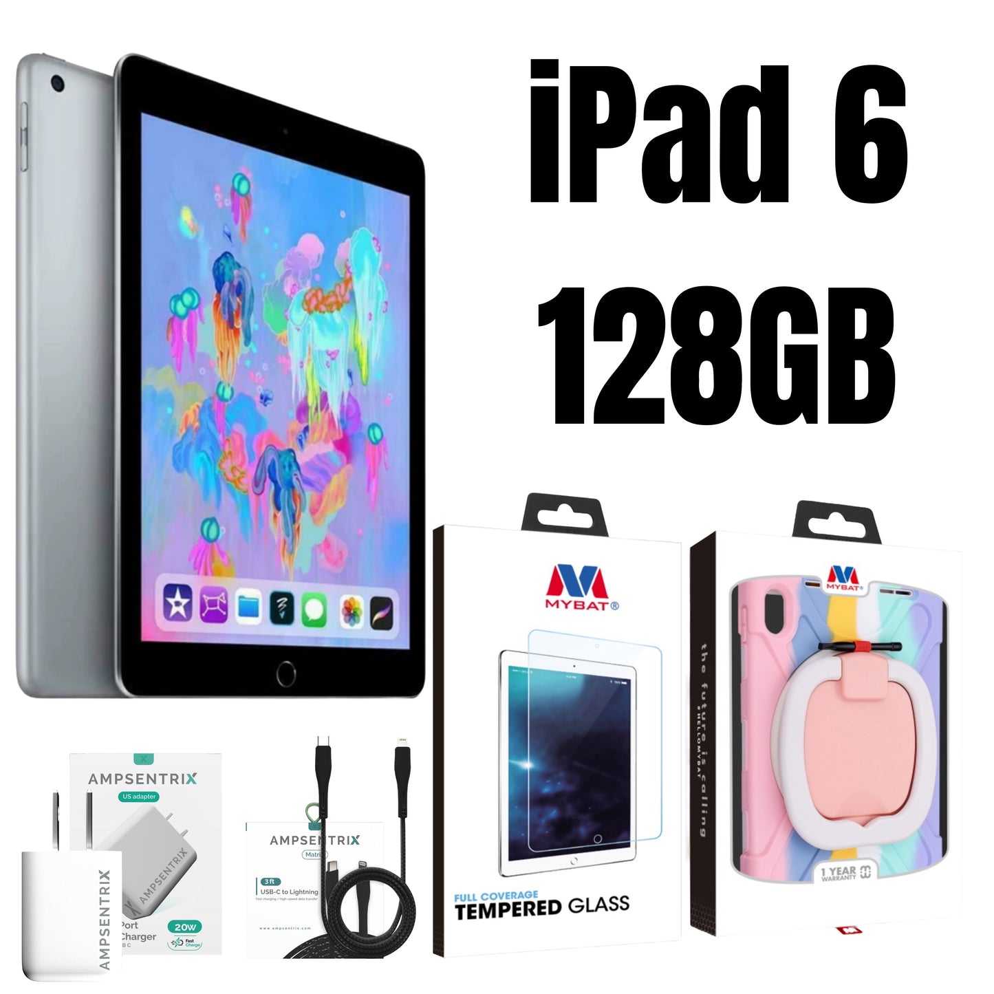 iPad 6th Gen 4G+Wifi 128GB Unlocked + Accessories Pre-Owned Bundle